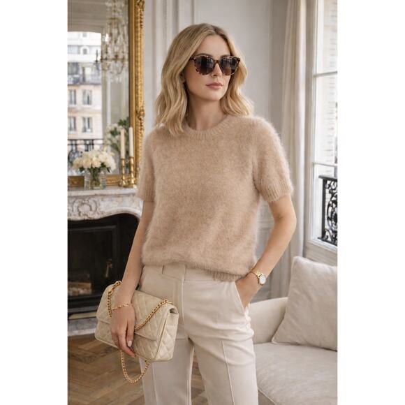 Michael Kors Sweaters - Michael Kors 80% Angora Sweater Women Medium Tan Nude Fuzzy Luxury Soft Designer
